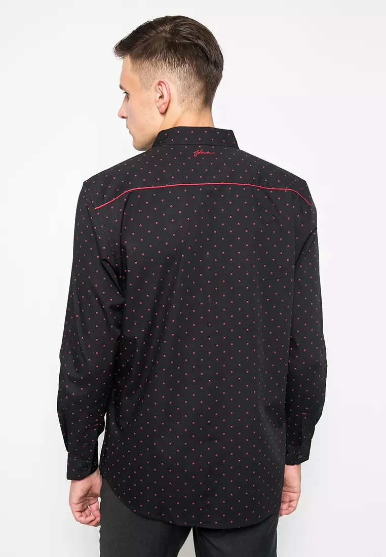 Johnwin - Kemeja Casual - Kemeja Pria - Hitam - Polkadot Merah - ASH.670.K871.726.C-L/S