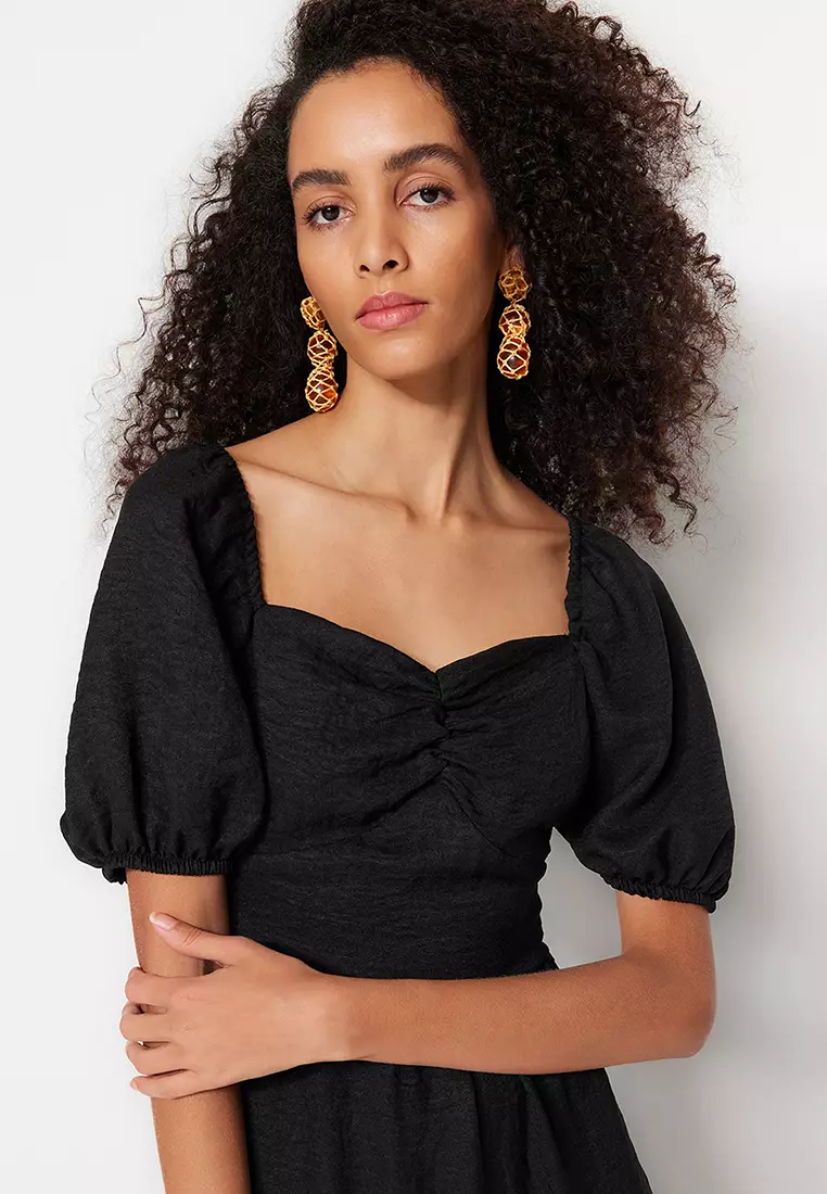 Buy Trendyol Midi Woven Ruffle Balloon Sleeves Dress Online ZALORA