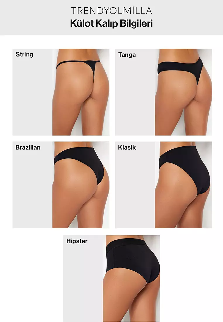 Multicolored 5-Pack Tulle Lace Detail Thong Knitted Panties THMSS25KU00037