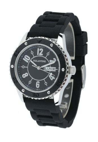 EGLANTINE 銀色 EGLANTINE® Vanessa 女士精鋼石英手錶黑色錶盤，黑色橡膠錶帶 BDE55ACB148456GS_1