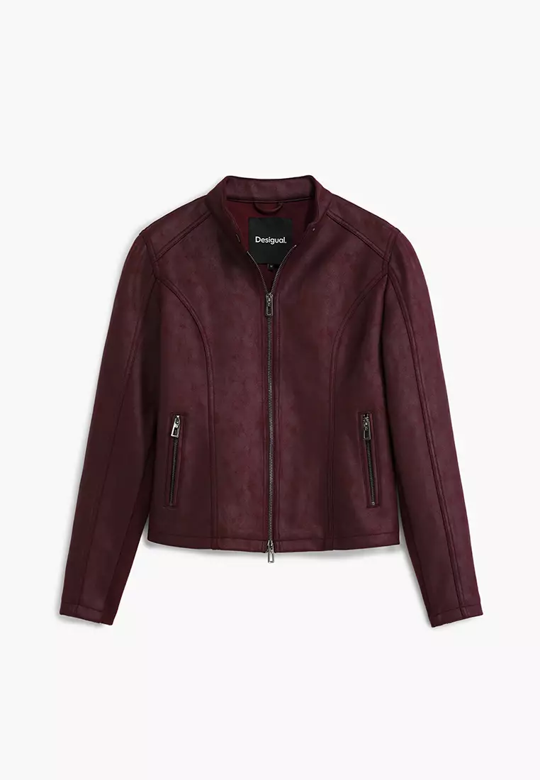 Combined faux leather jacket
