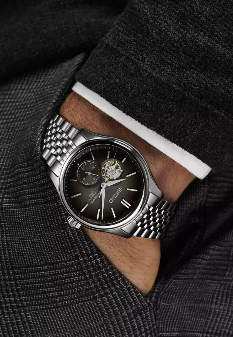 Seiko Presage Classic Series Semi-Skeleton ‘Sumiiro’ Open Heart Design Stainless Steel Band Automatic Watch SPB471J1