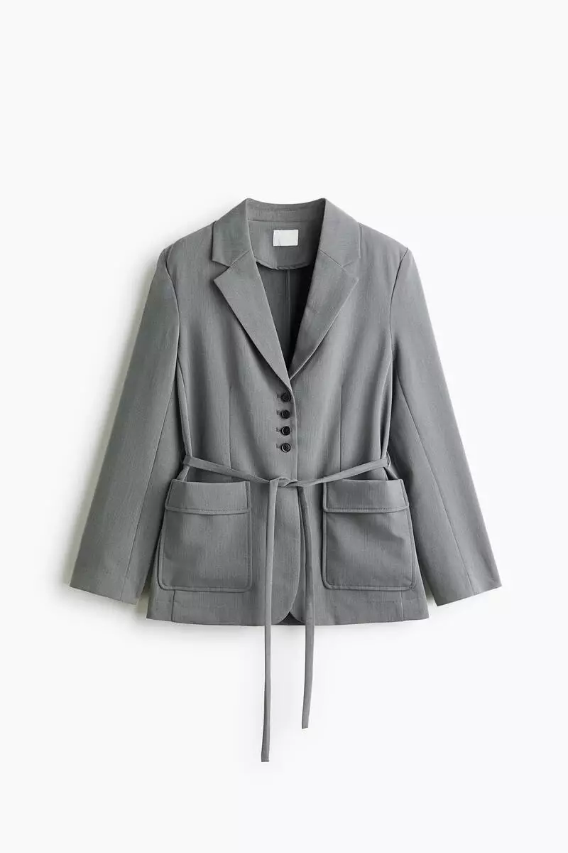 Single-breasted tie-belt blazer