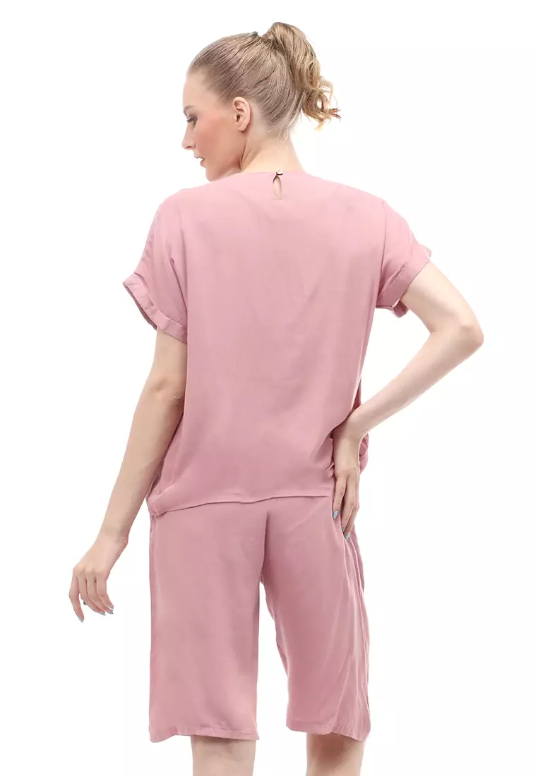 Setelan Wanita Lengan Pendek Design Simple Casual Relaxed Fit - Dusty