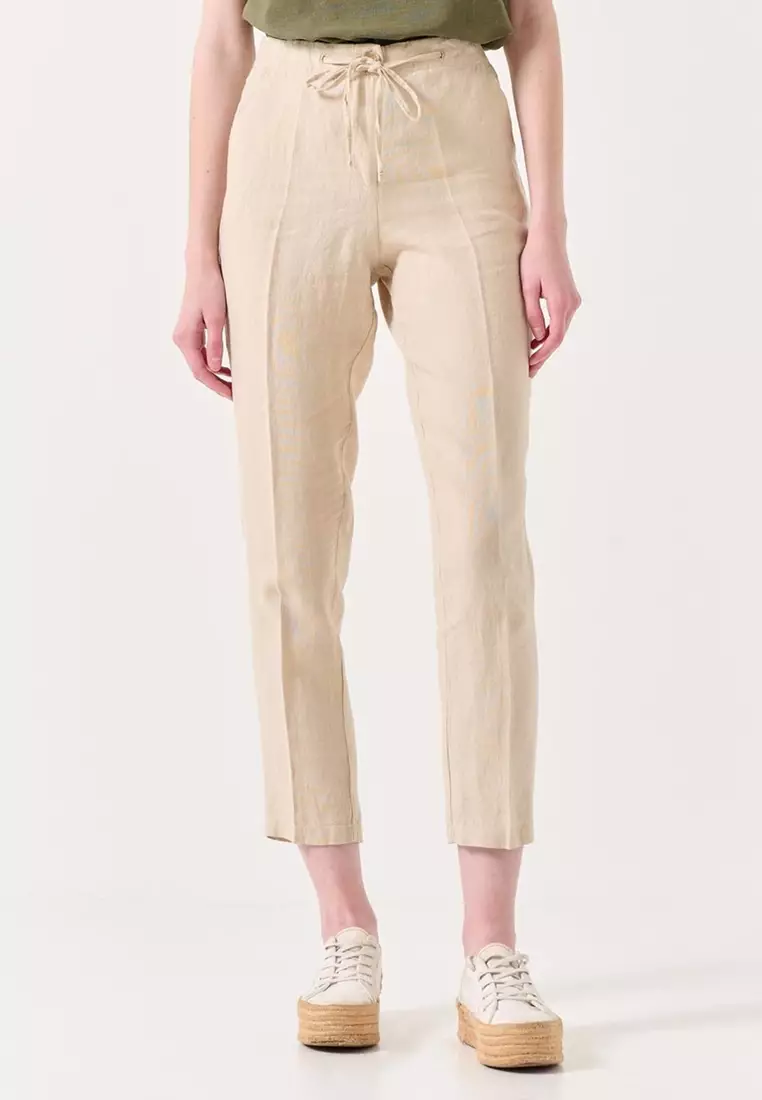 White linen outlet cropped trousers