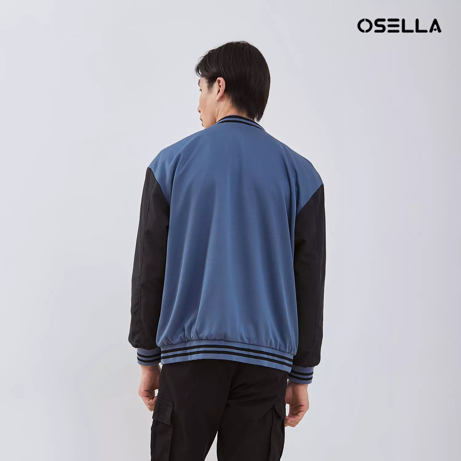 [NEW] Osella Jin Varsity Jacket In Smoke Blue And Black Combination 1061400760 | Jaket Lengan Panjang Pria