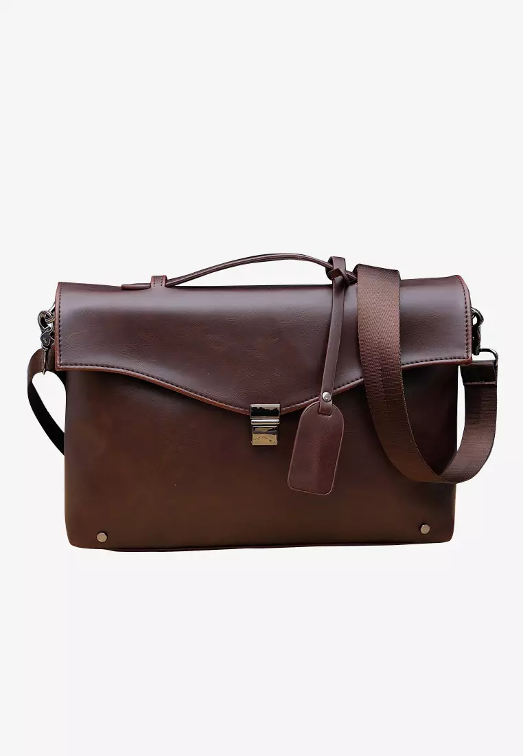 Buy Lara Plain Handle Briefcases With A Strap Brown 2023 Online