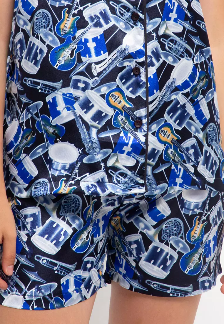 Pyjama Baju Tidur Set Short Sleeve Short Pants Satin Sleepwear