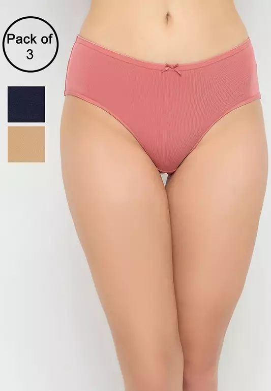 Clovia Pack of 3 Mid Waist Solid Hipster Panties - Cotton