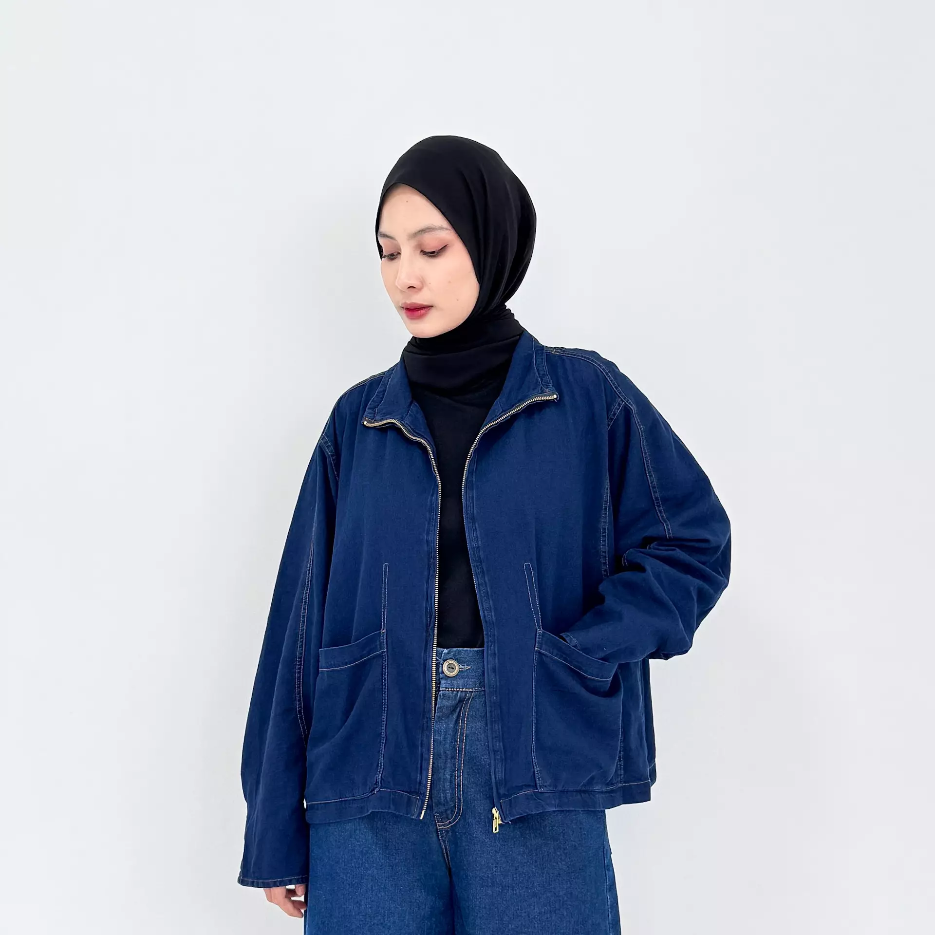 Jaket Denim Barrel Shirley - Outer Panjang Muslim Wanita