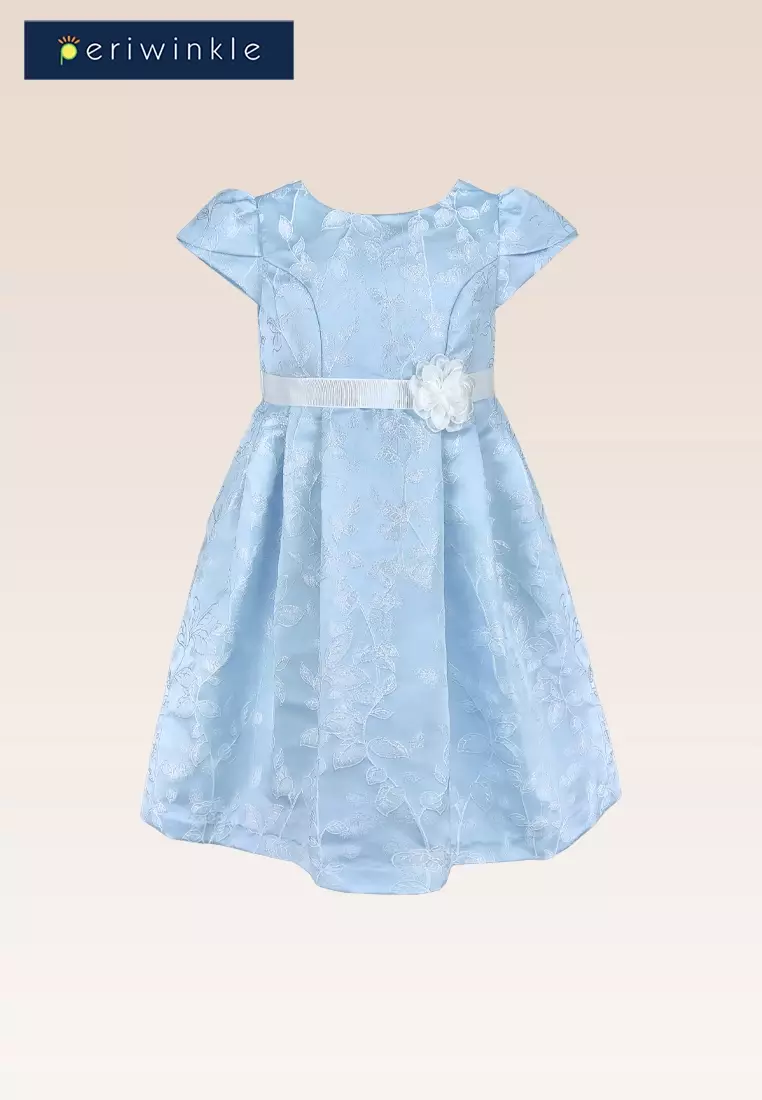 Ganika Girls Blue Textured Party Dress