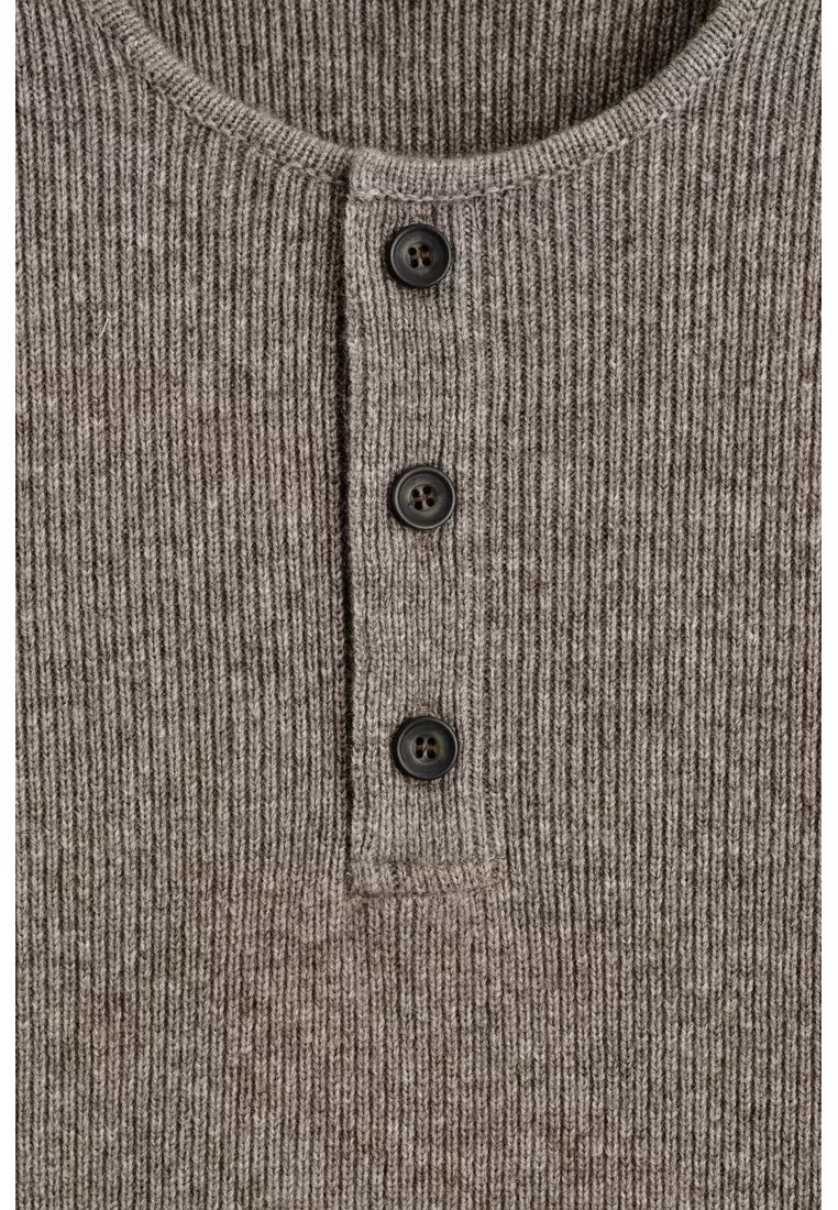 KNITTED MERINO-YAK HENLEY TOP