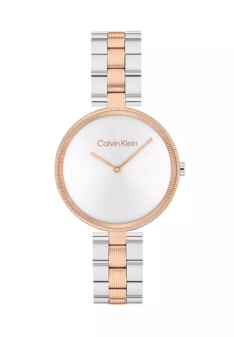 Women's Two-Tone Stainless Steel Bracelet And Silver White Dial Quartz Basic Slim Watch - CK25100040