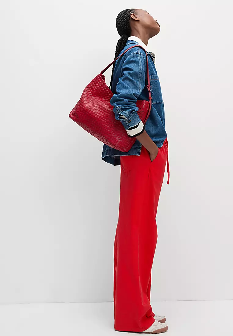 Denim Drawstring Wide-Leg Trousers