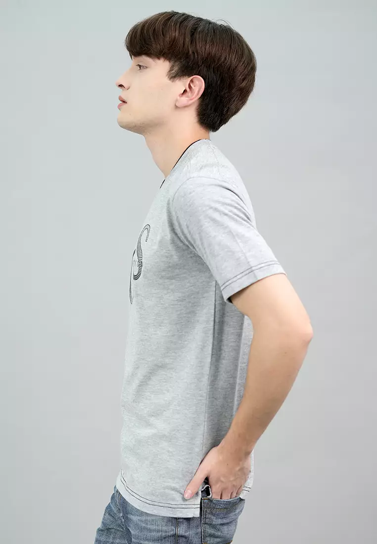 LGS - Kaos Casual Pria Lengan Pendek Motif Sablon Warna Abu-Abu Slim Fit - JTS.322.S3333F.21.C