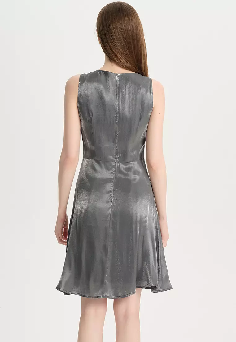Temperament V-neck Color-Changing Glazed Satin One Piece Dress B22041204SL