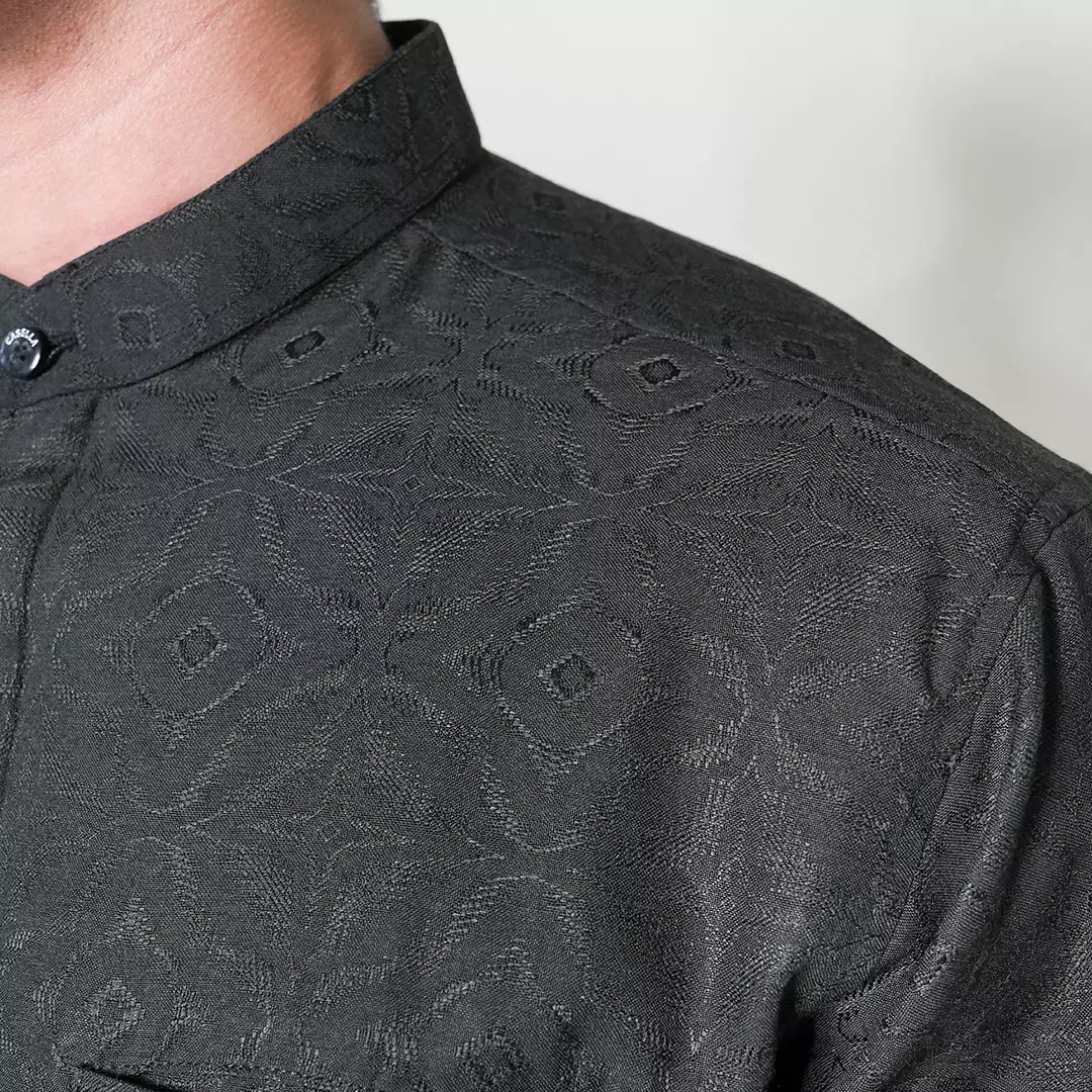 Casella Baju Koko Pria Lengan Panjang Motif Elegan | Baju Koko Yusuf 9996 Black