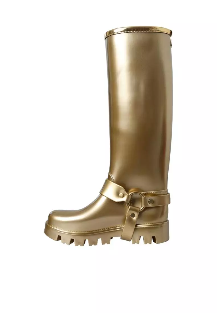 Dolce & Gabbana Metallic Gray Pull On Rain Boots Shoes