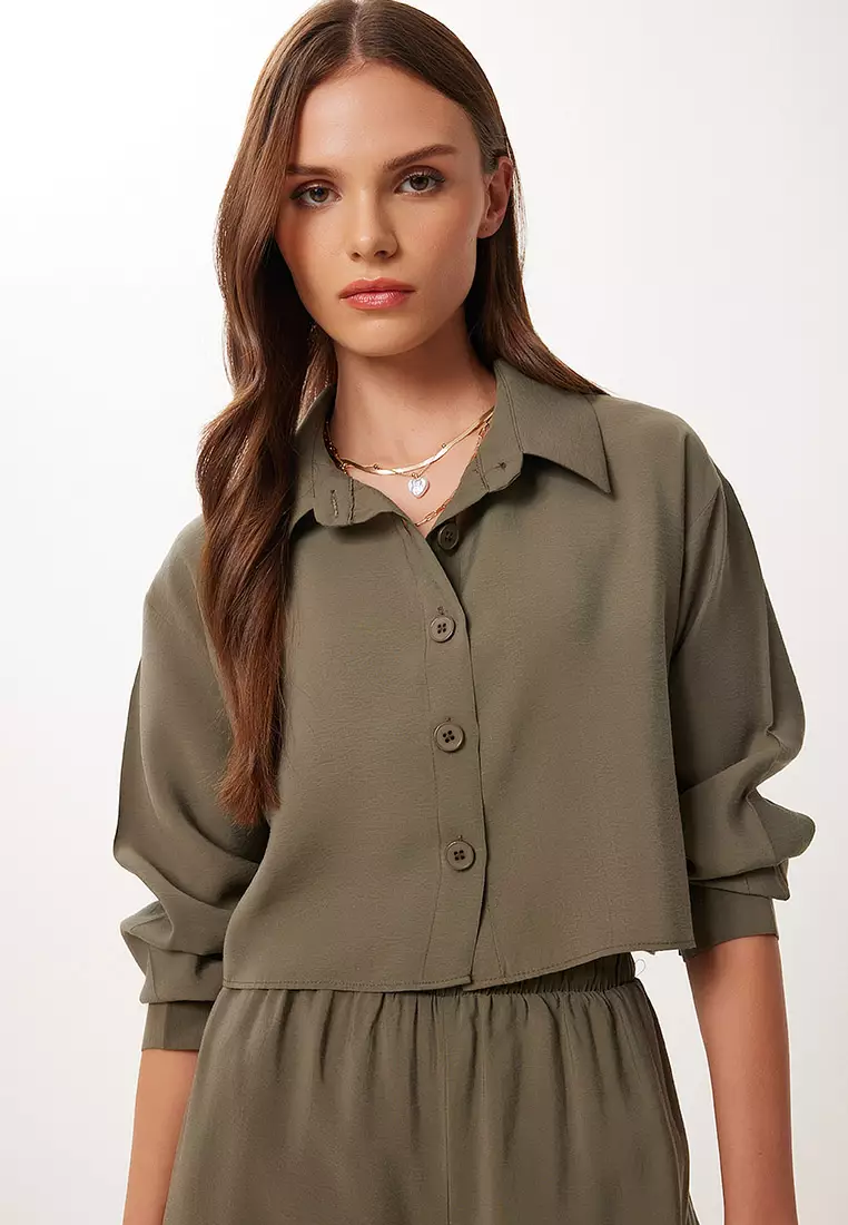 Women's Khaki Modal Shirt Pants Suit Bv00158