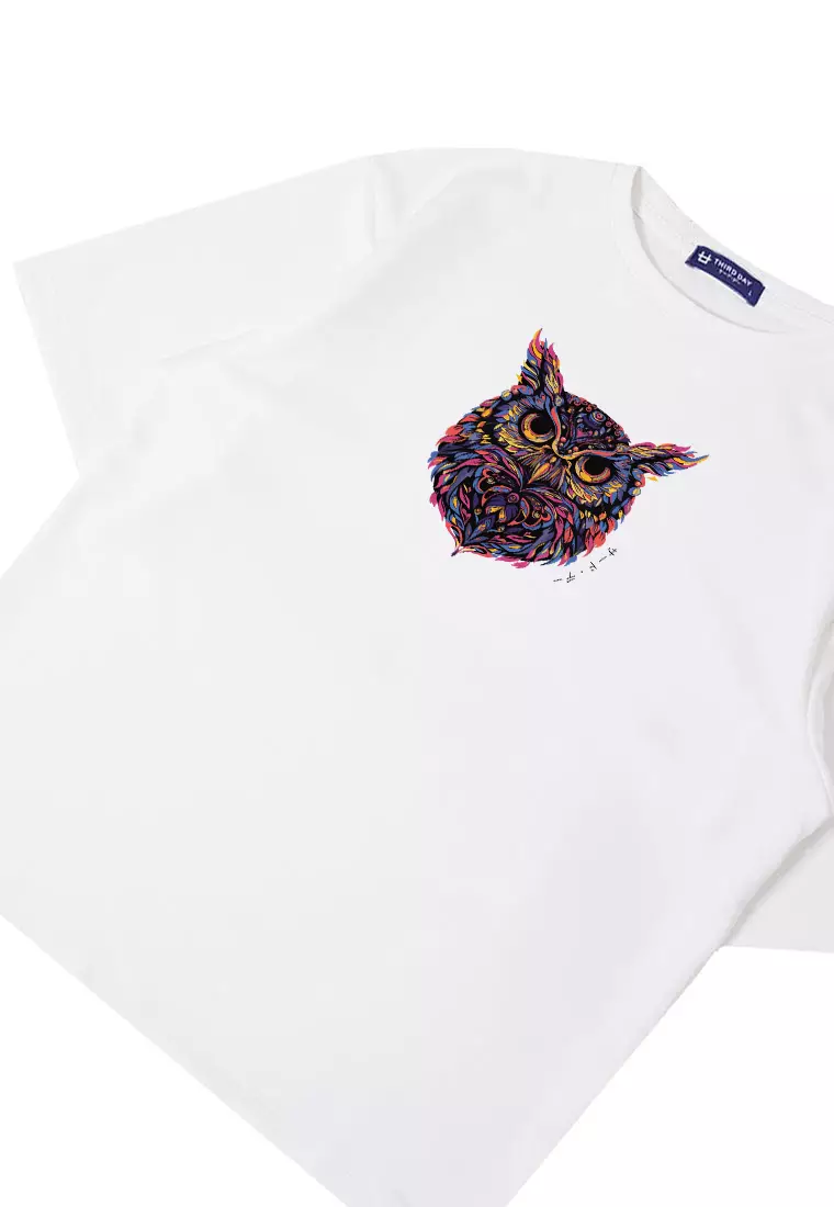 MTR79 Kaos Oversize Gambar Burung Hantu Owl Bahan Tebal Scuba "owl katakana" Putih