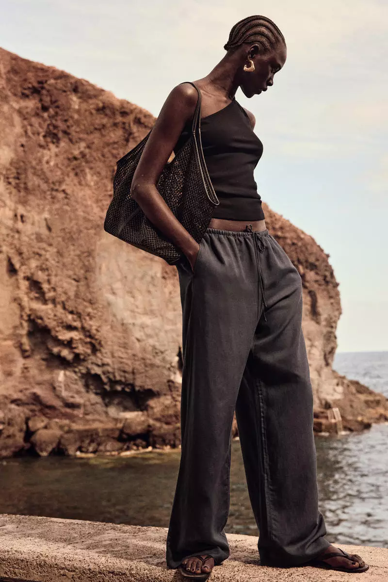 Straight linen-blend trousers