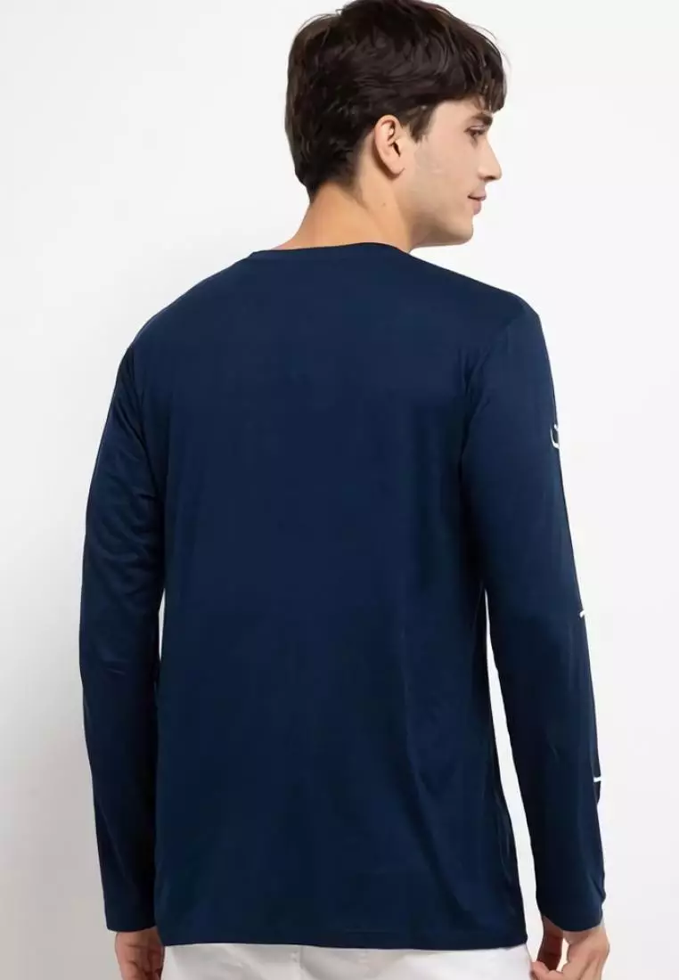 MTH91 L/S Long Sleeve Kaos Pria Simple Jepang Lengan Panjang Katakana Kerning Navy