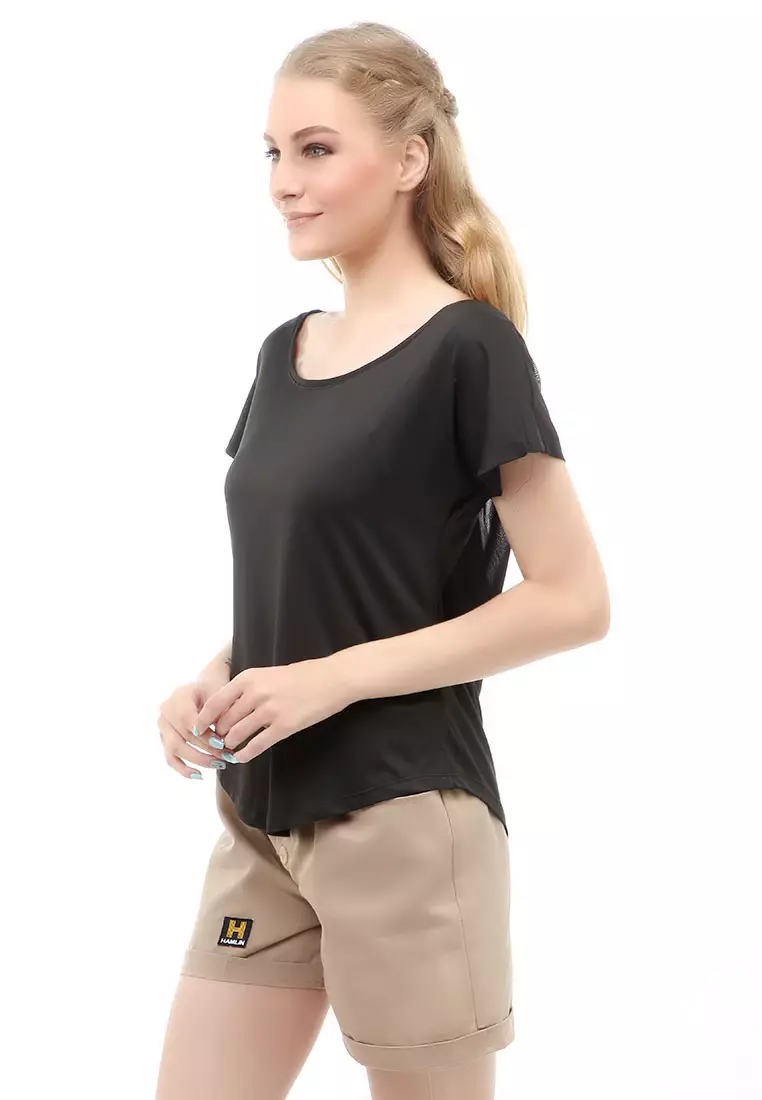 Wish Kaos Sport Wanita Model Jaring Belakang Material Polyester ORIGINAL - Black