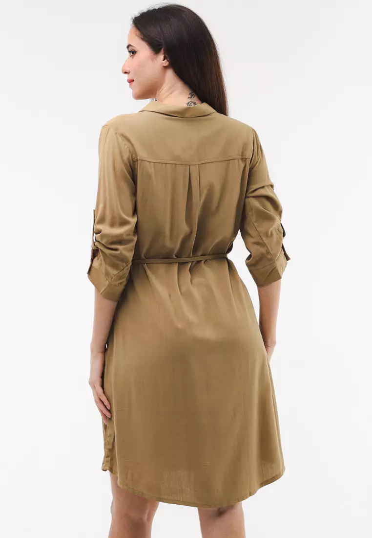 Woven Plain Soft Linen 3/4s Dress