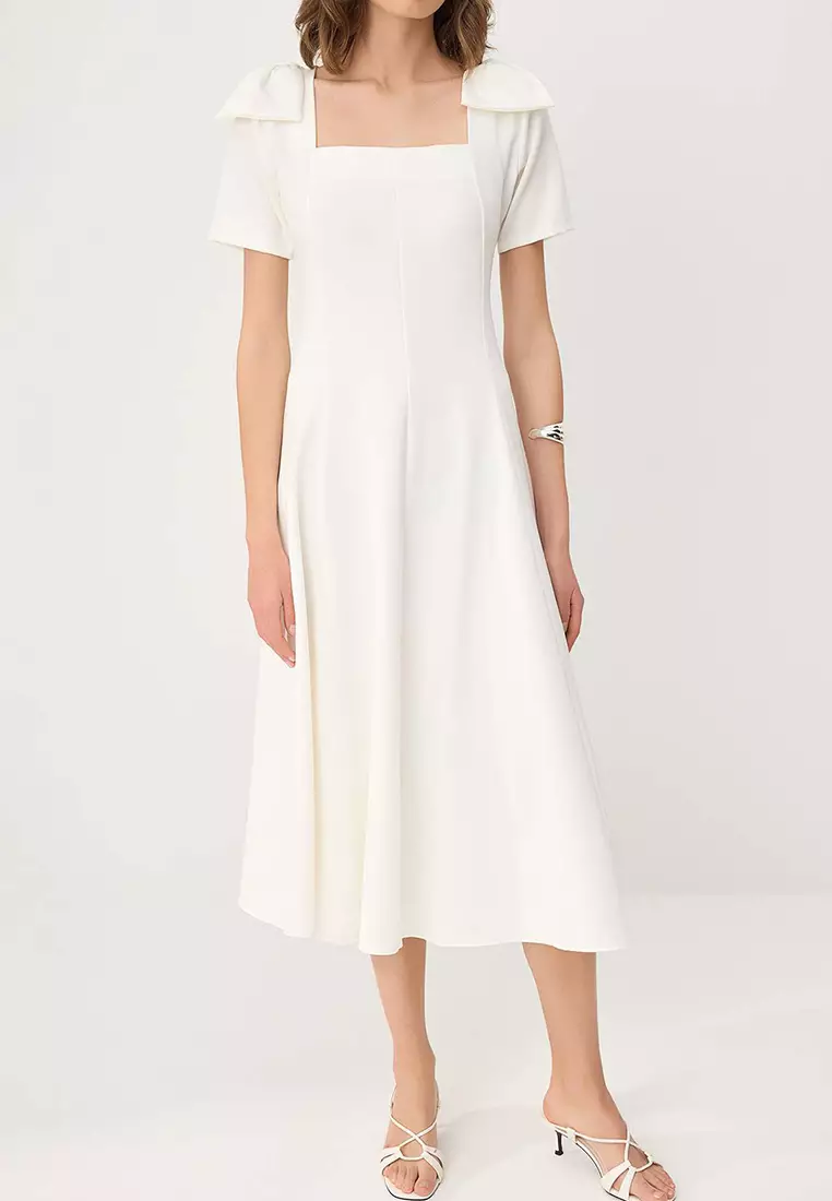 White Plain Midi Woven Dress Twoss26El891