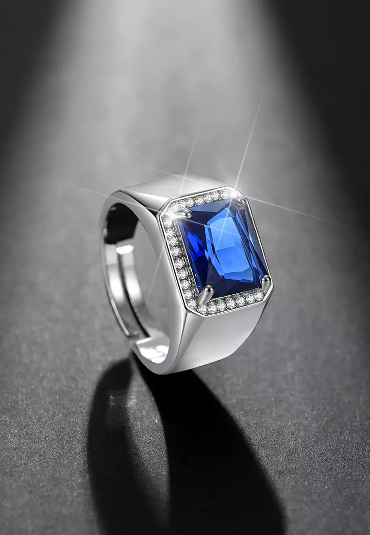 Cincin Pria Original R002 Berlian Mewah Dilapisi Platinum Perhiasan Free Size Rings Cowok