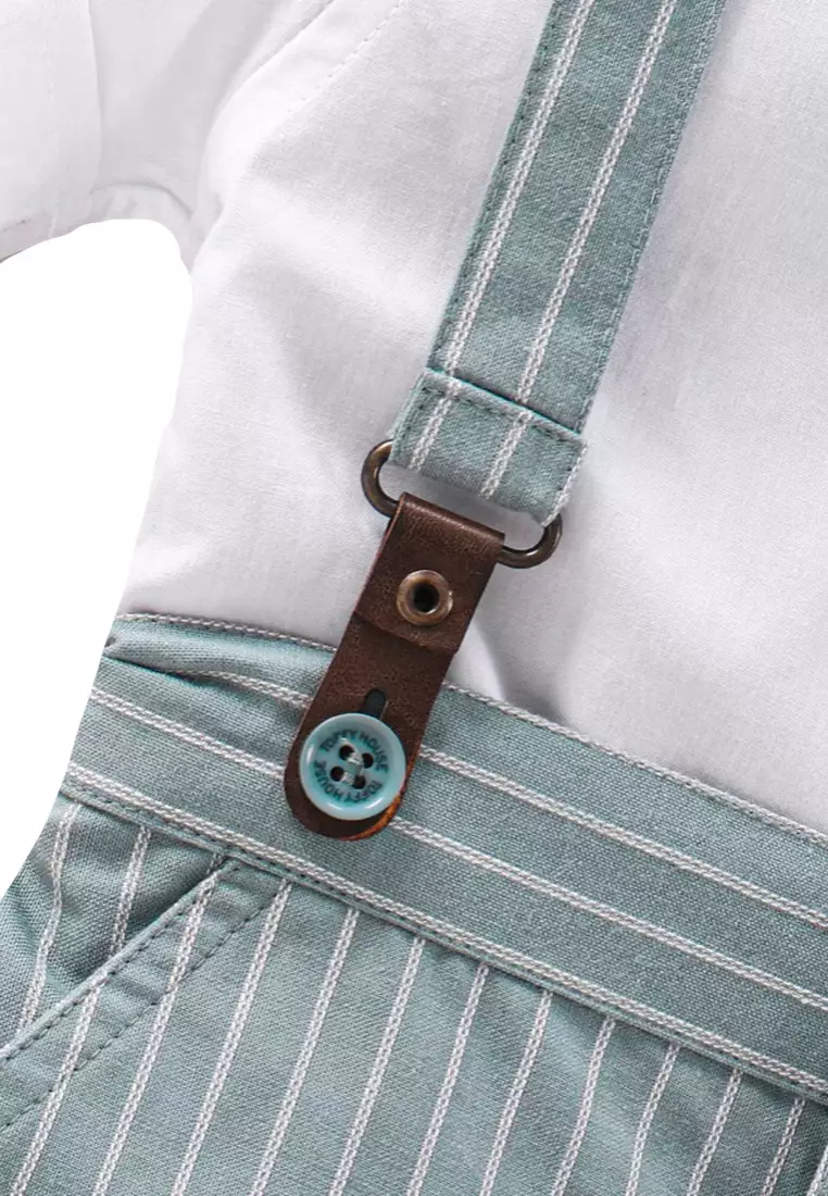 Toffyhouse Toffyhouse striped suspender shorts and shirt set with cap