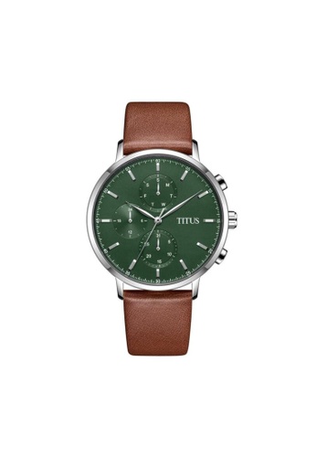 Solvil et Titus brown Interlude Men's Multi-Function Quartz in Green Dial and Brown Leather Strap 6ED04ACC164A2EGS_1