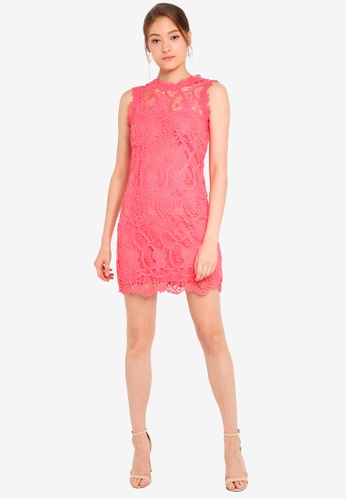 Buy Paper Dolls Coral Crochet Mini Shift Dress With Scallop Trim