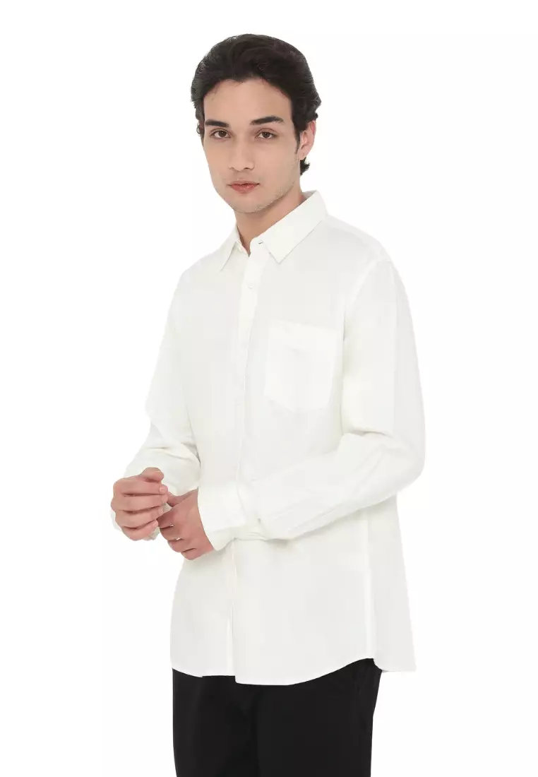 POLICE Kemeja Polos Cotton Regular Fit Lengan Panjang Pria