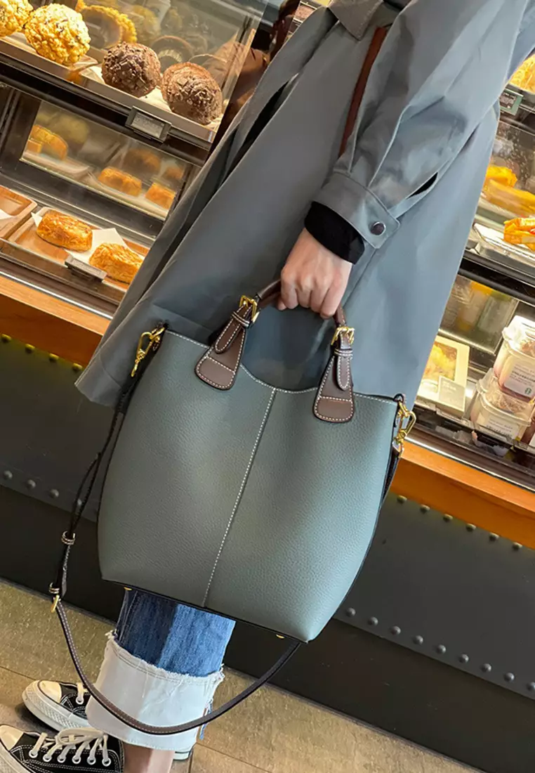 Women's Classic Cowhide Leather 2-Ways Crossbody Bags Hand Bags