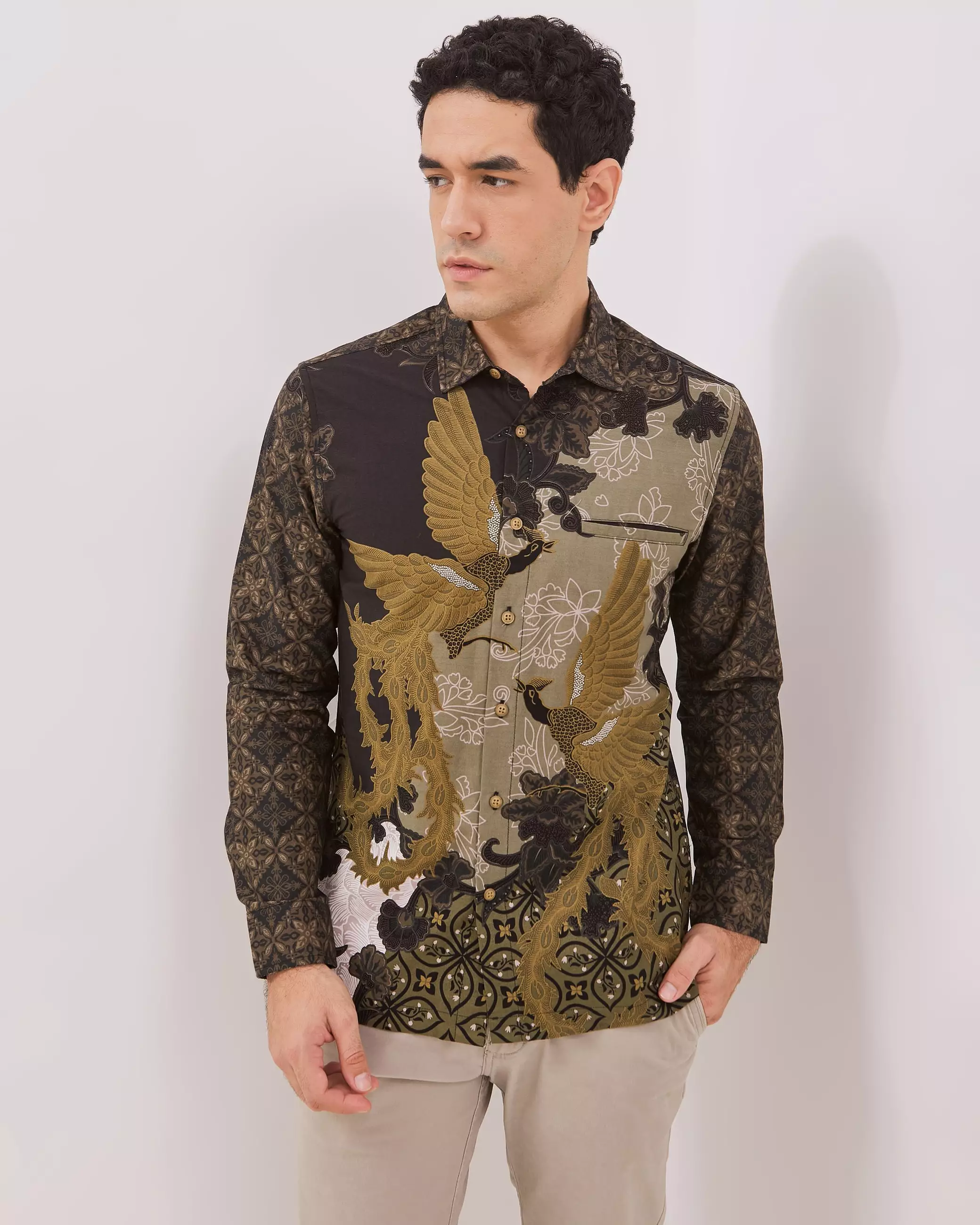 AMK Kemeja Batik Pria Lengan Panjang SHB Banjarejo Ls Olive