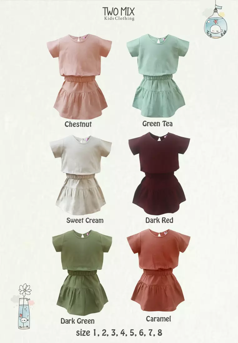 Two Mix - Baju Anak Perempuan Setelan Katun 1-8 Tahun 4361A Green Tea
