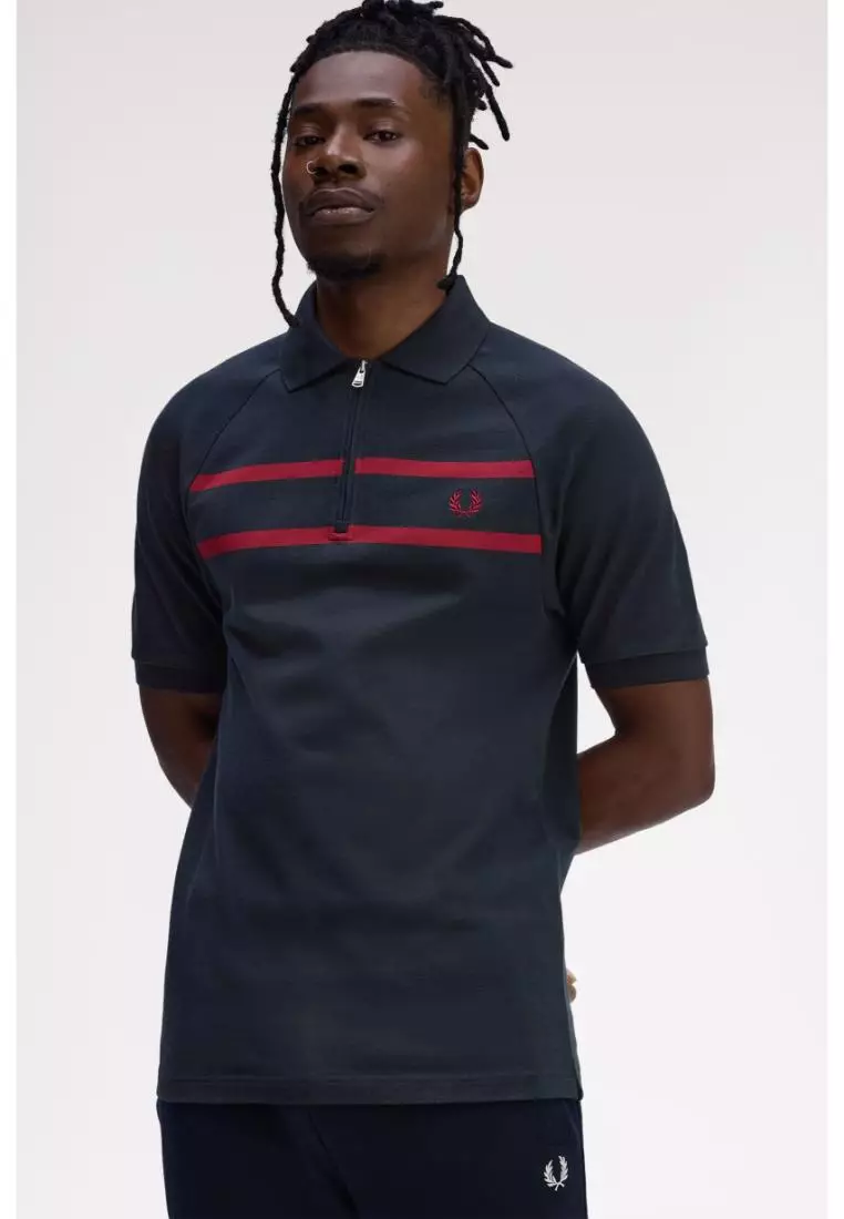 Buy Fred Perry Fred Perry M1726 Pique Zip Neck Polo Shirt (Navy