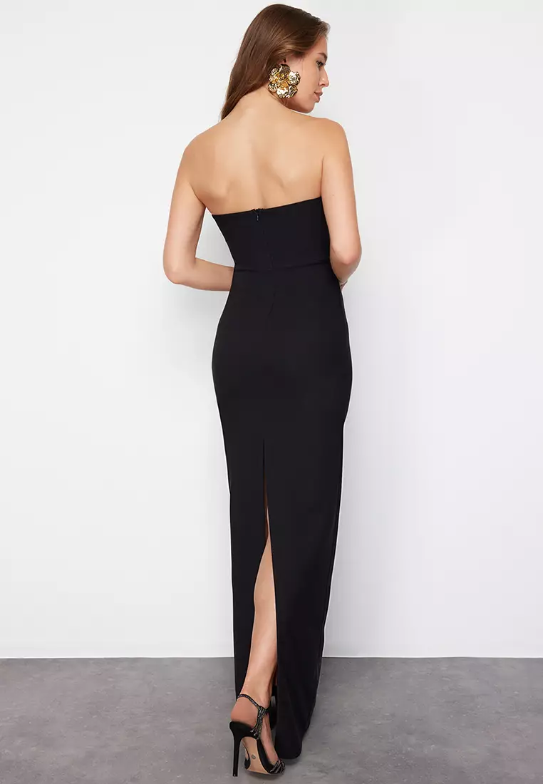 Black Woven Chic Evening & Graduation New Year's Dress