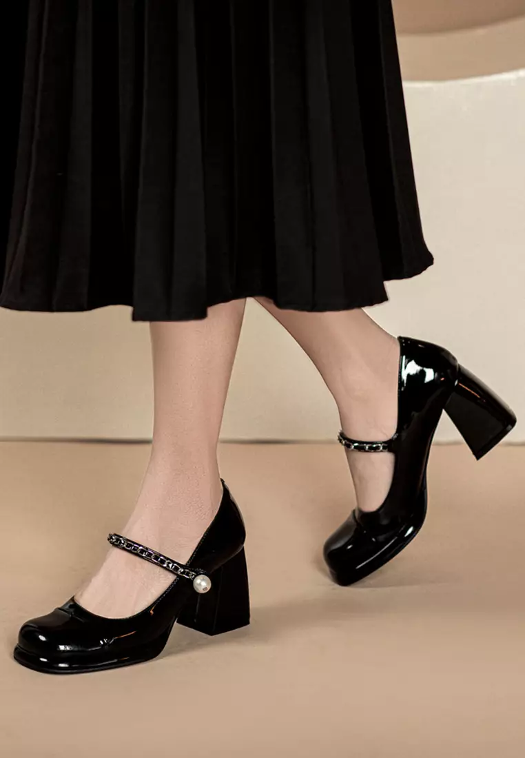 7CM Chain Strap Patent Leather Mary Jane Shoes TE876-5