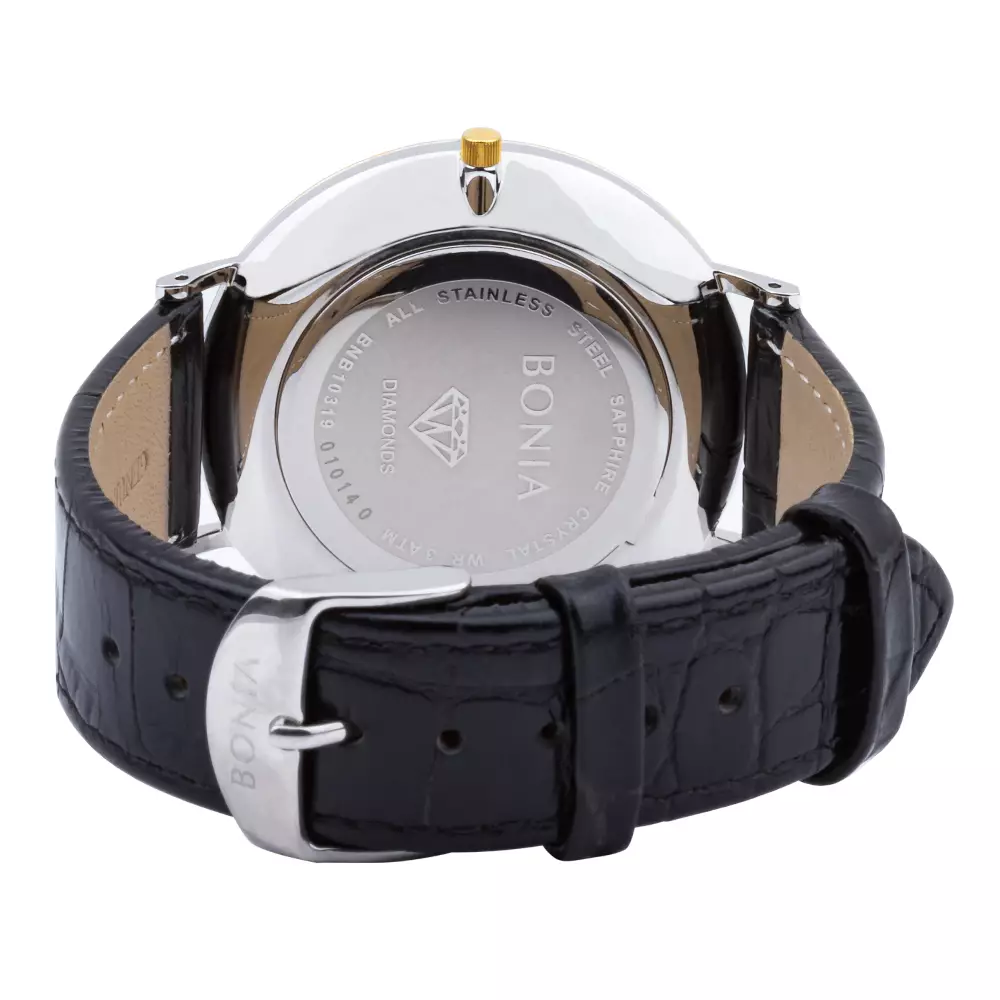Jam Tangan Pria Bonia Analog Black Dial White B10319-1217 Original