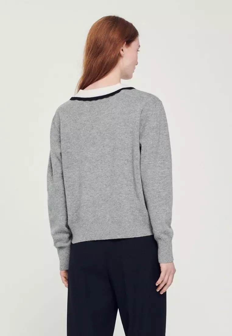 Buy Sandro Sweater With Contrasting Deep V Neck Online ZALORA