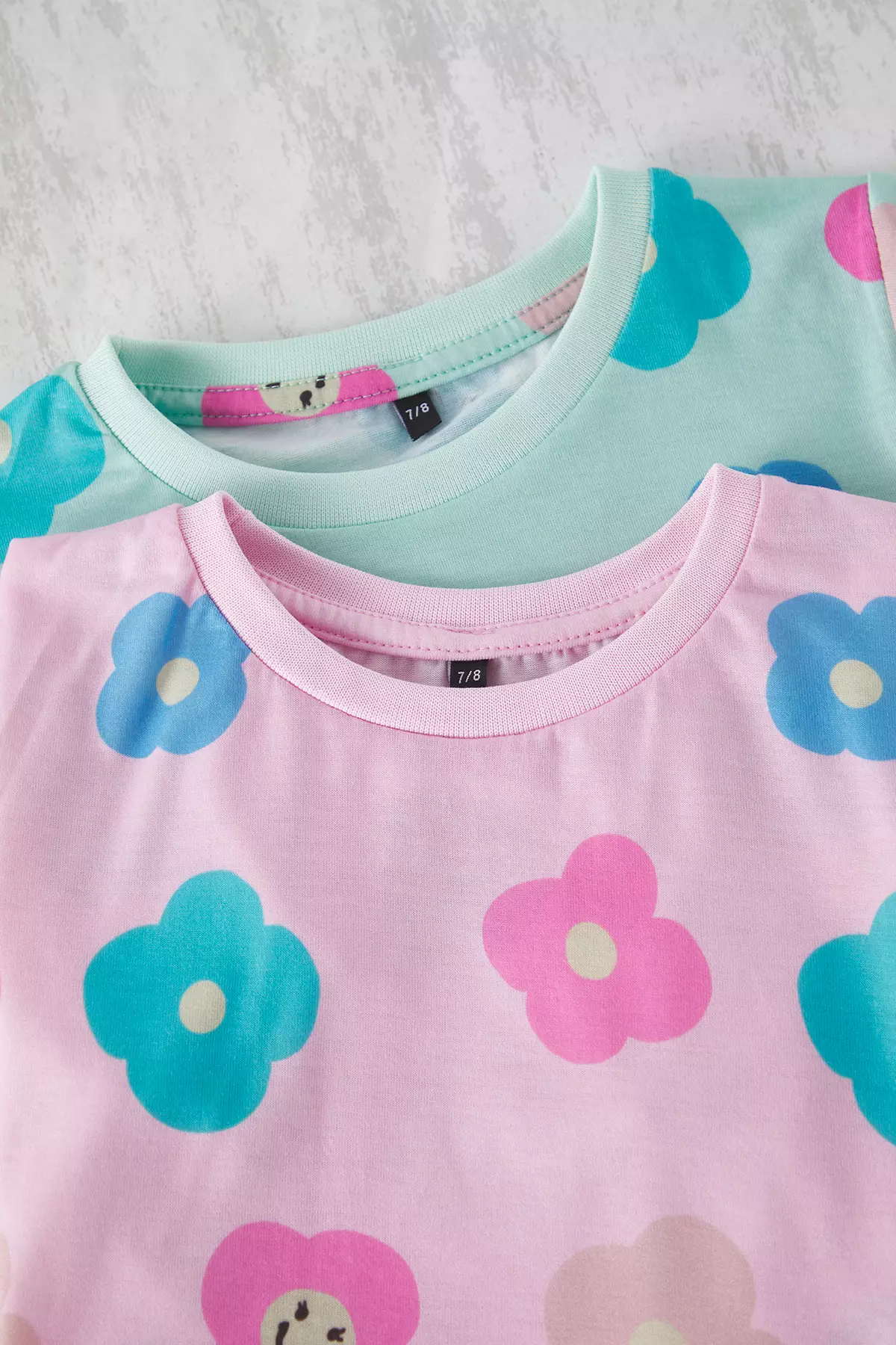 Pink-Mint 4Pcs Girl Floral Pattern Short Sleeve T-Shirt-Shorts Pajamas Set Tkdss25Pt00020