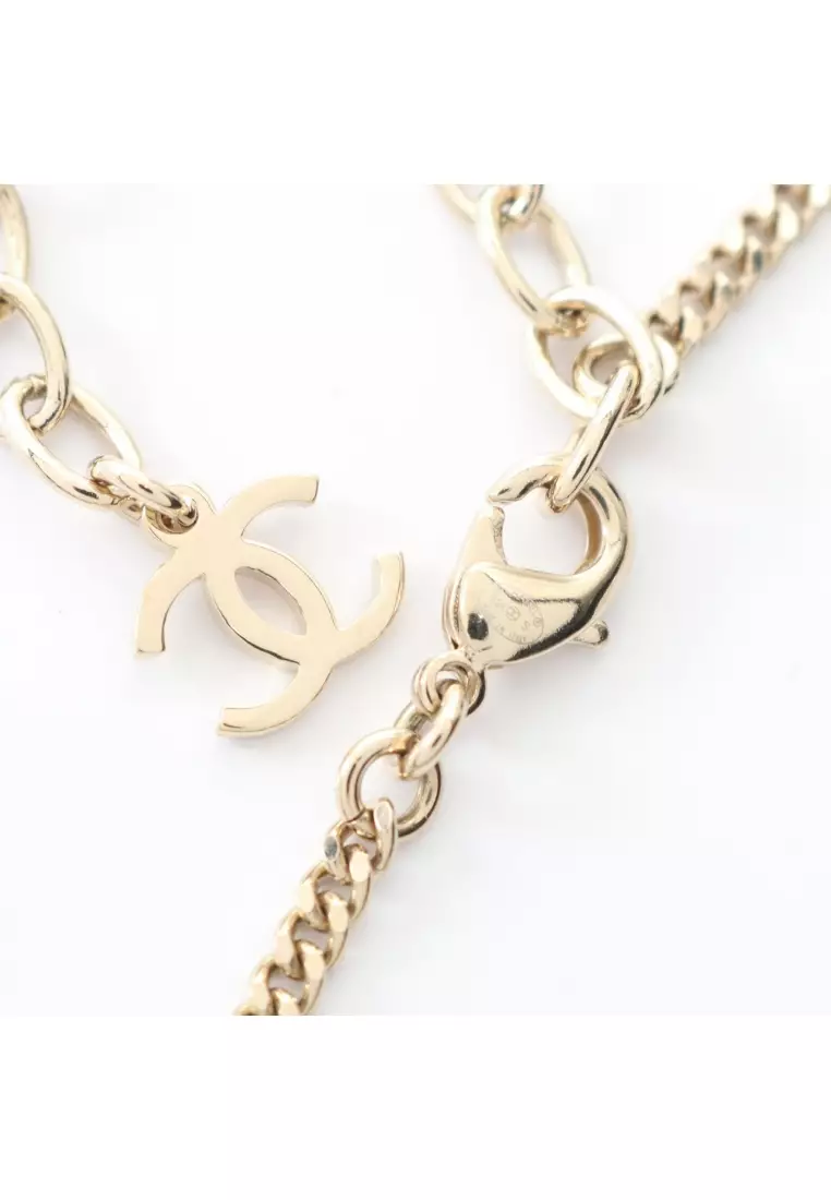 Pre-Loved Chanel coco mark bag motif necklace GP Rhinestone gold pink clear B24S