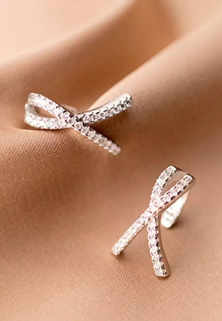 925 Silver Intersect Design Zircon Ear Cuff JW AR-G5564