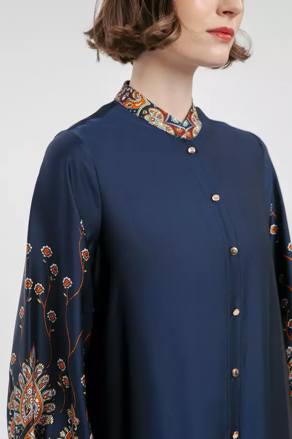 MINIMAL - Alisha - Gamis Motif Etnik - Navy Warna Navy