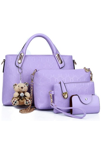 Jackbox purple Set of 4 Bear Leather Purse Sling Bag Handbag Tote Bag 908 (Purple) JA762AC00IDBMY_1