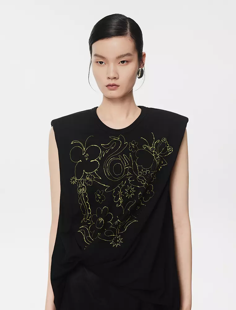 短款拼接無袖連衣裙