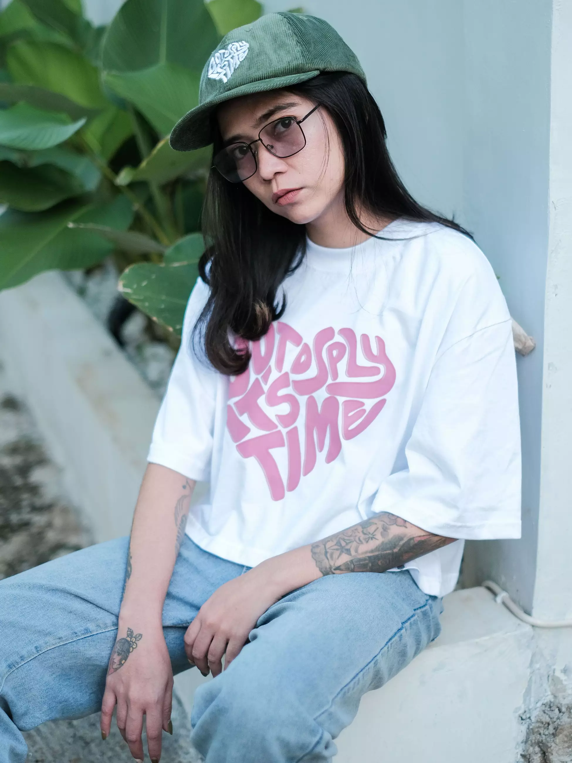 OOTDSUPPLY Croptee Pink Heart Black & White