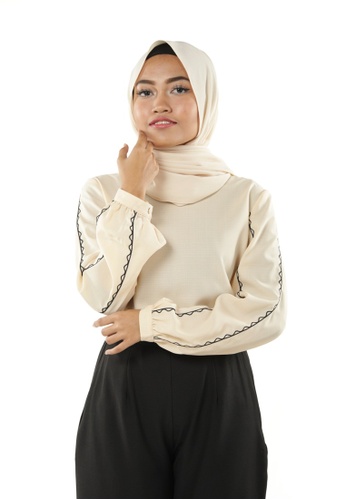 Ariana Puff Sleeves Top from Ashura in Beige